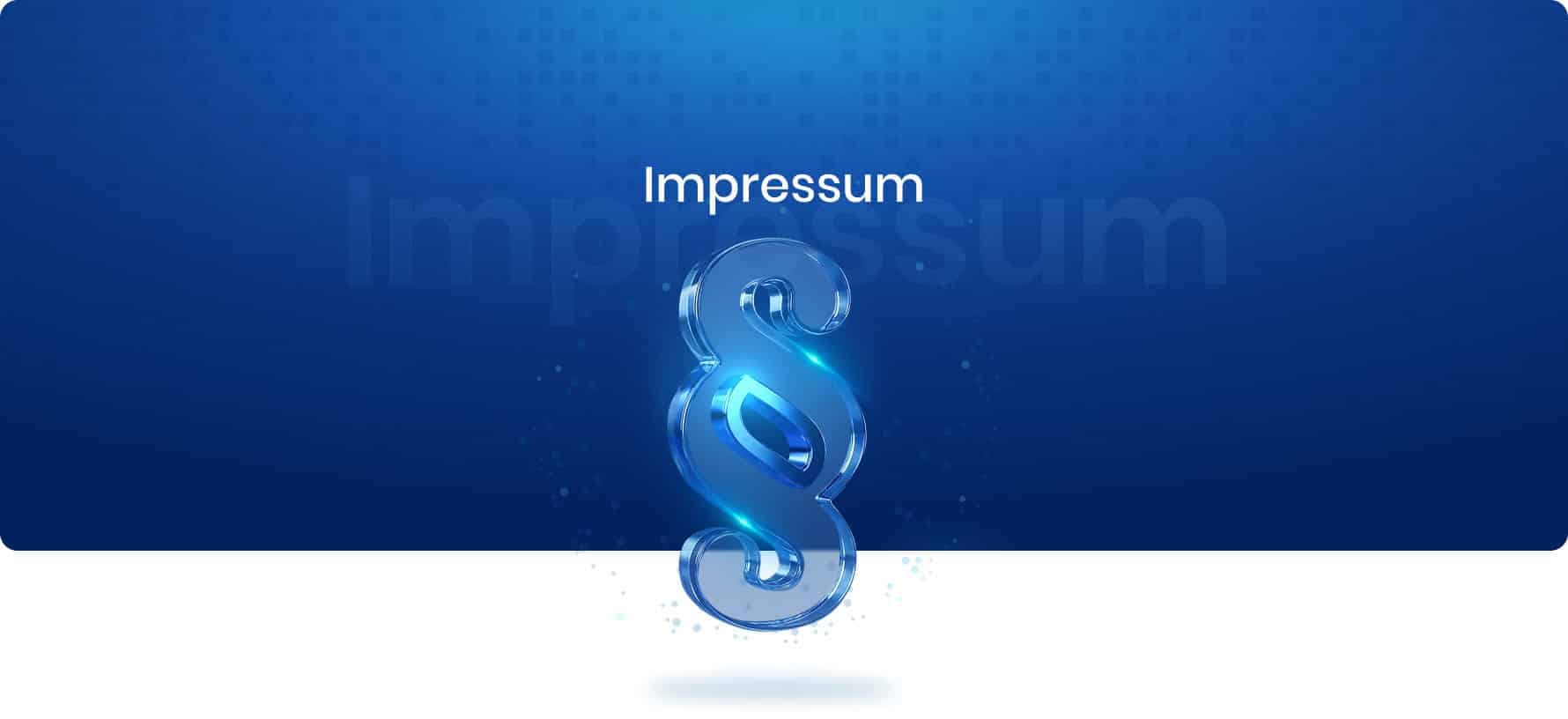 Glasparagrafzeichen als Symbol für Impressum auf blauem Hintergrund