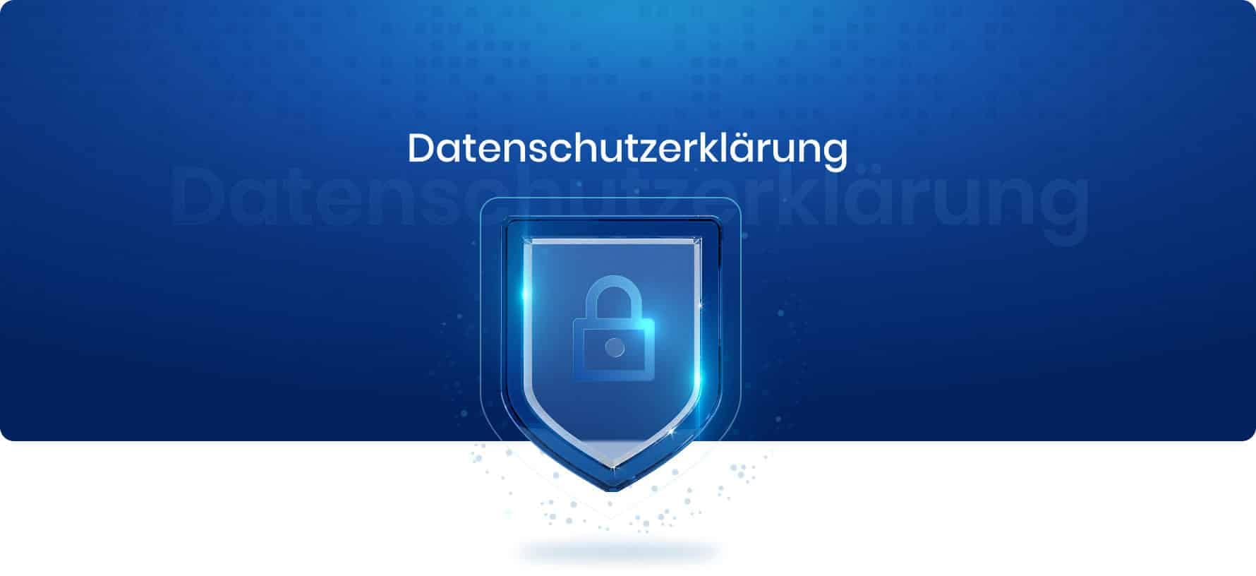 Schutzschild aus Glas mit Vorhängeschloss-Symbol auf blauem Hintergrund