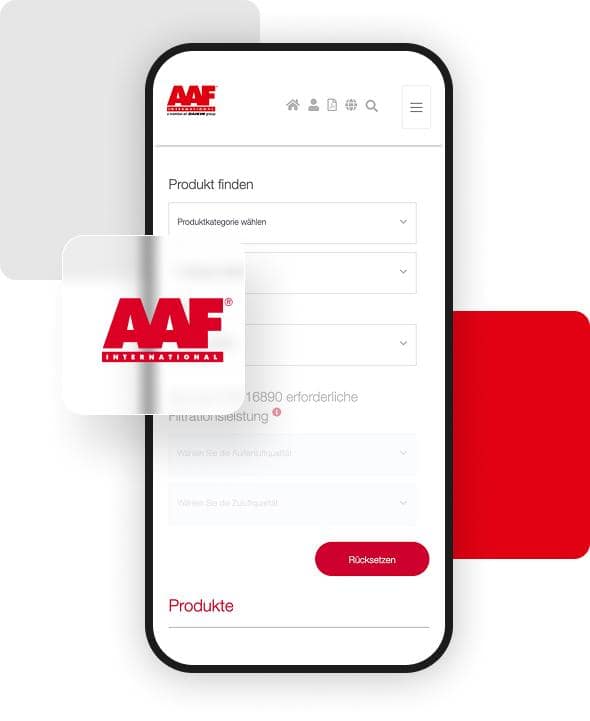 Smartphone mit AAF International Webseite, Glas- und Kunststoffmaterial, weiß und rot