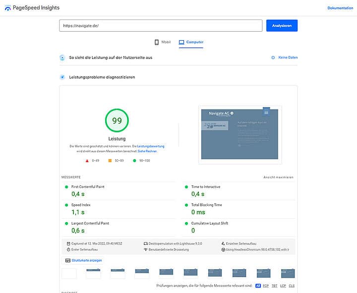 PageSpeed Insights Naivgate AG Desktop 99